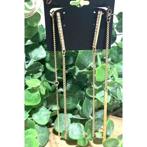 by Gennaro New Gold Plated Rhinestone Bar Dangling Chain Dangle Earrings - Picture 3 of 6